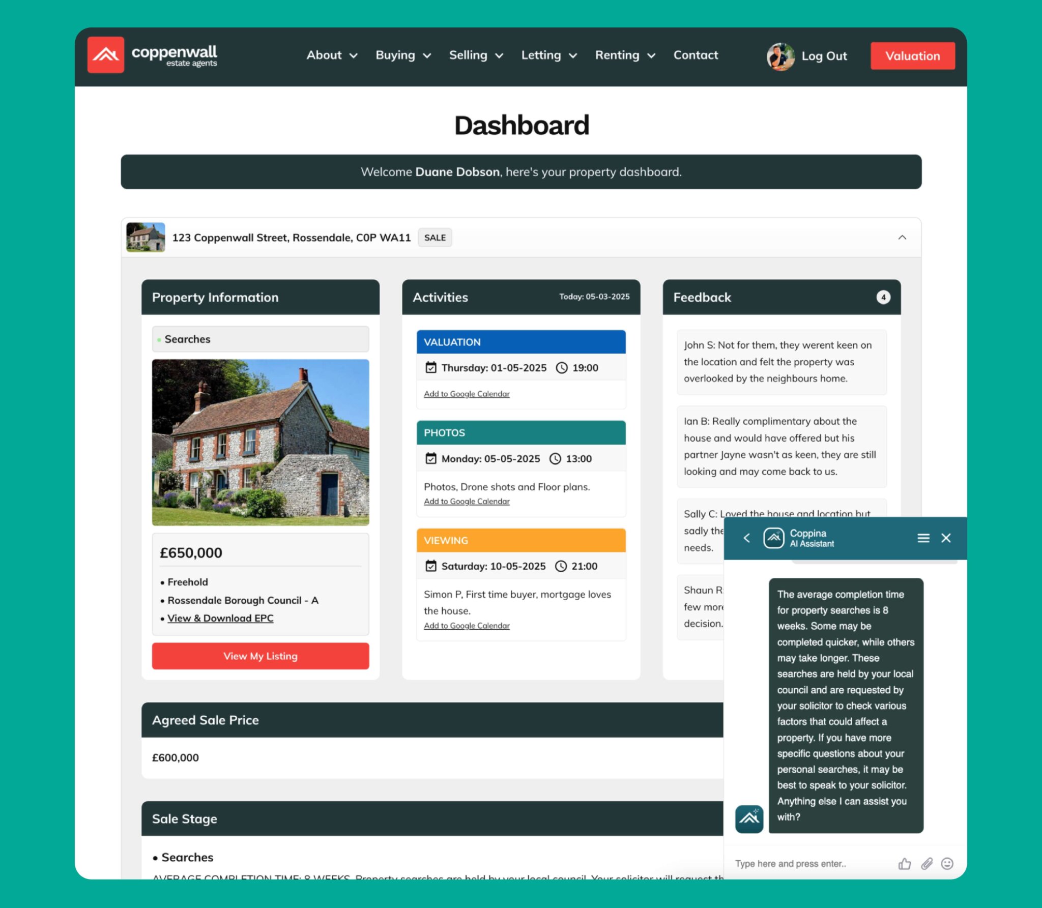 Customer Login and Property Dashboard with 247 in App and Chat Support ...